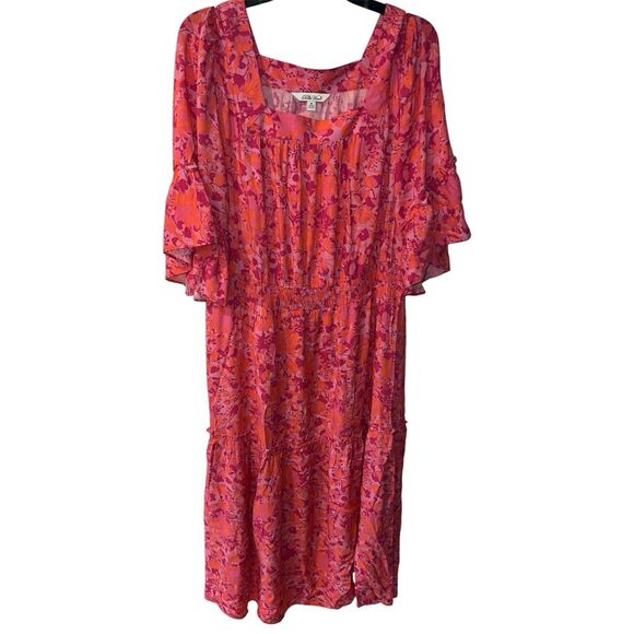 The Pioneer Woman Tiered Dress Womens XL Ruffled Flutter Sleeves Cinch Waist New - Picture 1 of 11